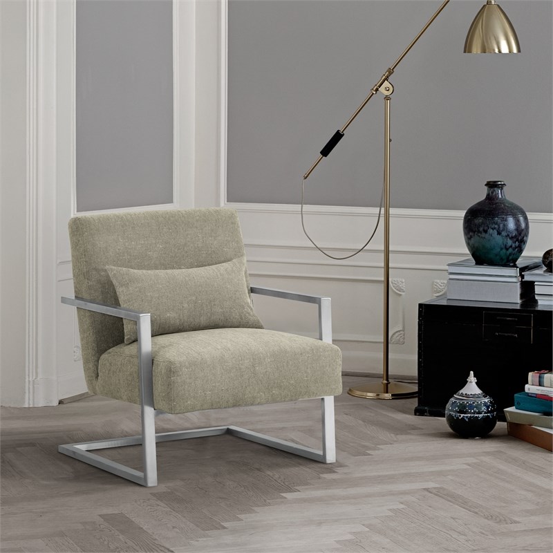 Armen Living Skyline Linen Fabric Upholstered Accent Chair in Gray
