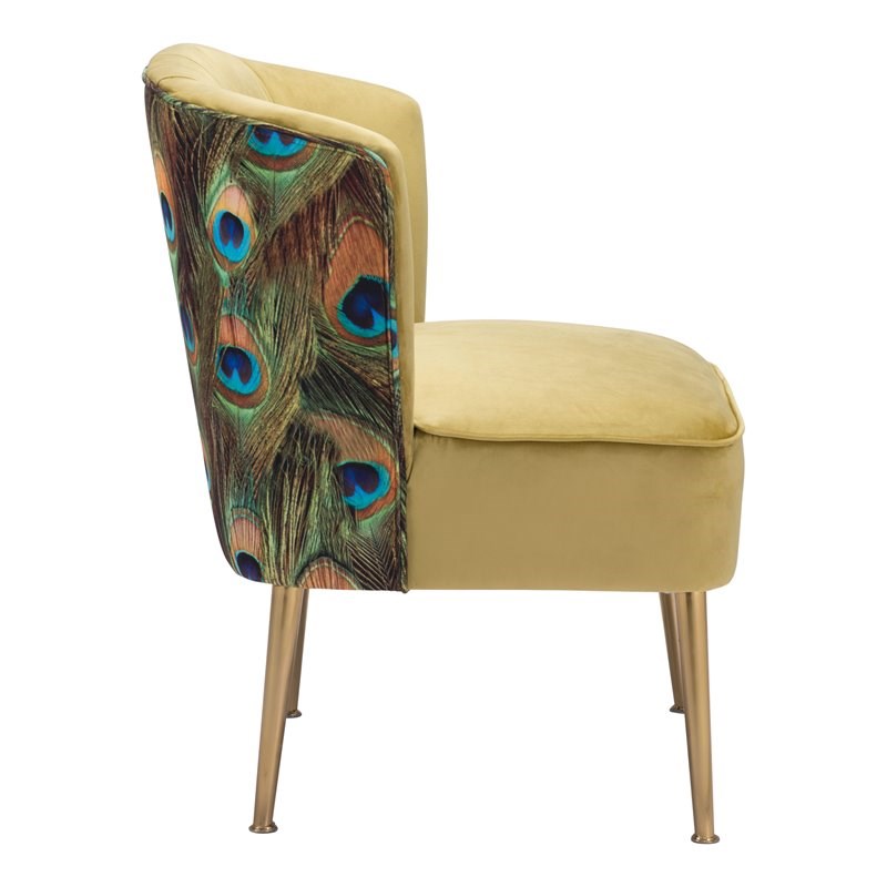 ZUO Tabitha Modern Accent Chair in Green Gold & Peacock Print