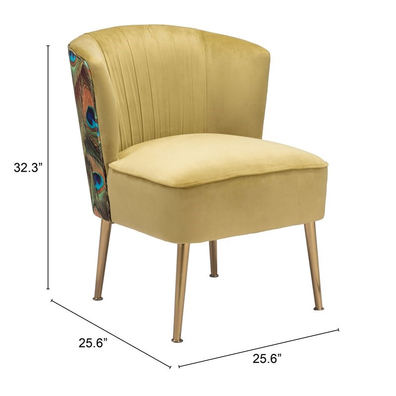 ZUO Tabitha Modern Accent Chair in Green Gold & Peacock Print