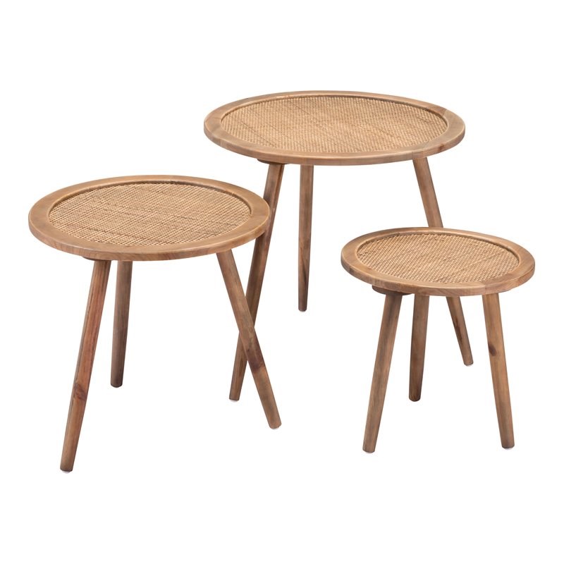 ZUO Paul Modern Fir Wood and Polyethylene Table Set in Natural Finish