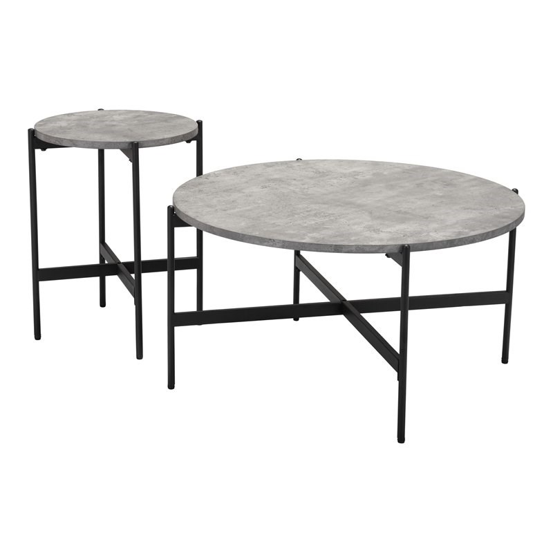 ZUO Malo Steel MDF and Paper Veneer Coffee Table Set in Gray and Black