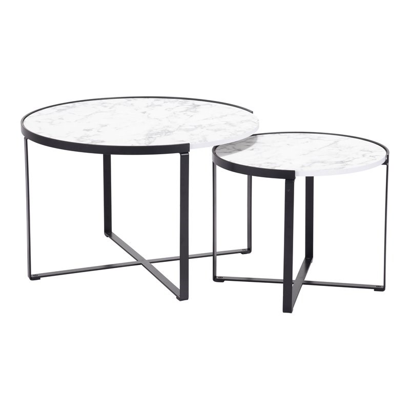 ZUO Brioche Steel MDF and Paper Veneer Coffee Table Set in White and Black