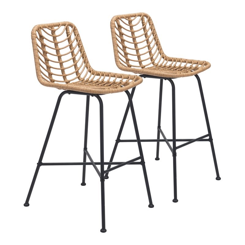 ZUO Malaga Modern Steel and Polyethylene Bar Chairs in Natural (Set of 2)