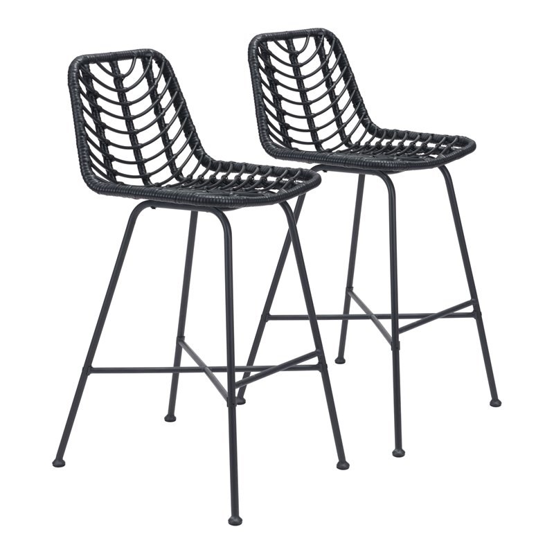 ZUO Malaga Modern Steel and Polyethylene Bar Chairs in Black Finish (Set of 2)