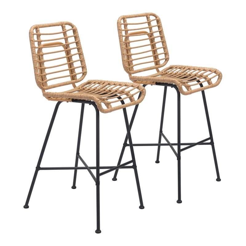 ZUO Murcia Modern Steel and Polyethylene Bar Chairs in Natural (Set of 2)