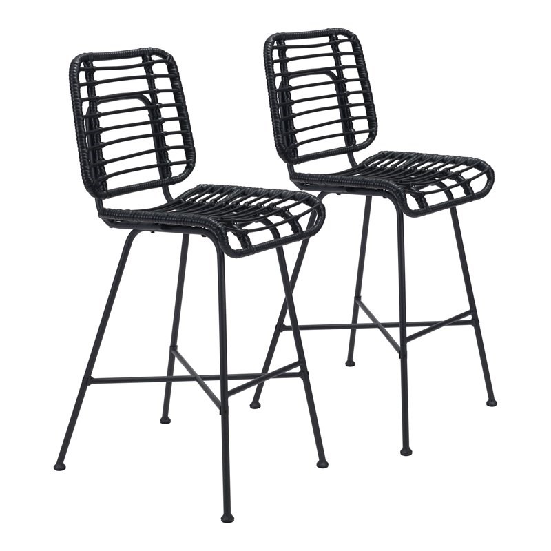 ZUO Murcia Modern Steel and Polyethylene Bar Chairs in Black Finish (Set of 2)