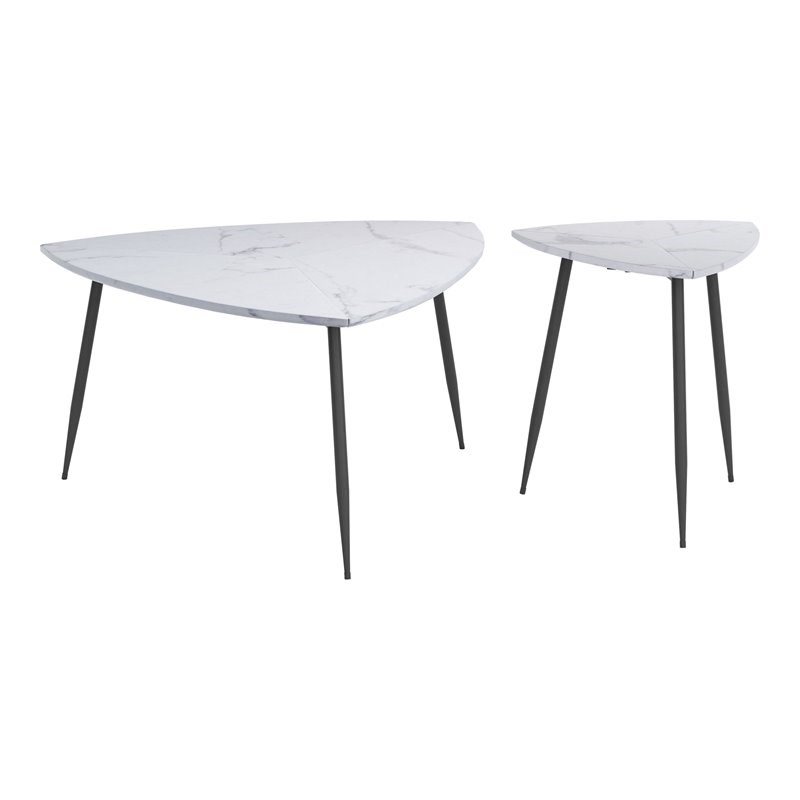 ZUO Cavaldos Modern Steel and MDF Wood Table Set in White Finish