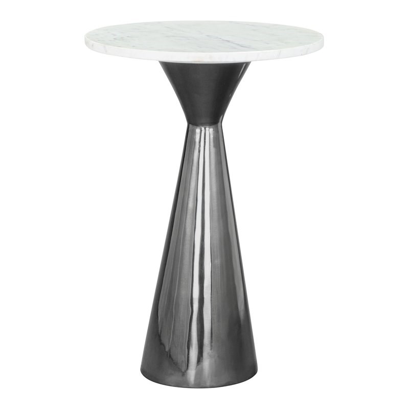 ZUO Tim Modern Iron Marble and MDF Side Table in White and Gray