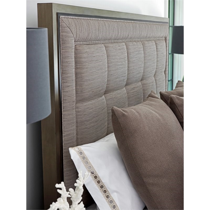 Lexington St. Tropez Wood Upholstered Panel King Bed in Brown/Silver-Gray