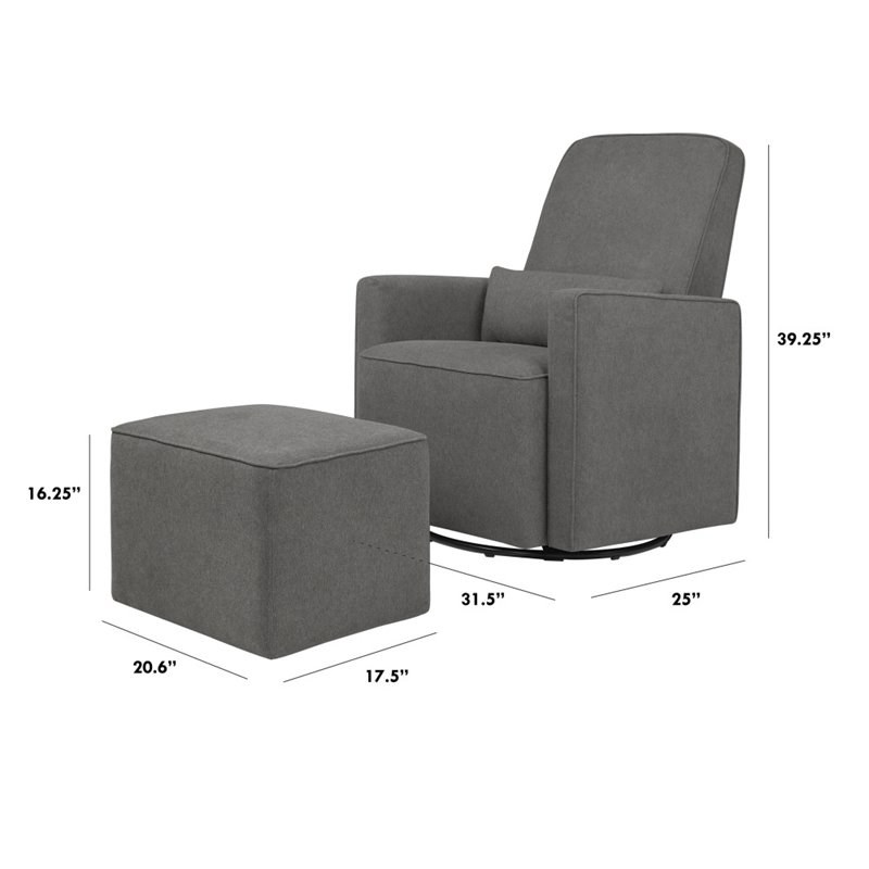 DaVinci Olive Glider and Ottoman in Dark Gray with Piping