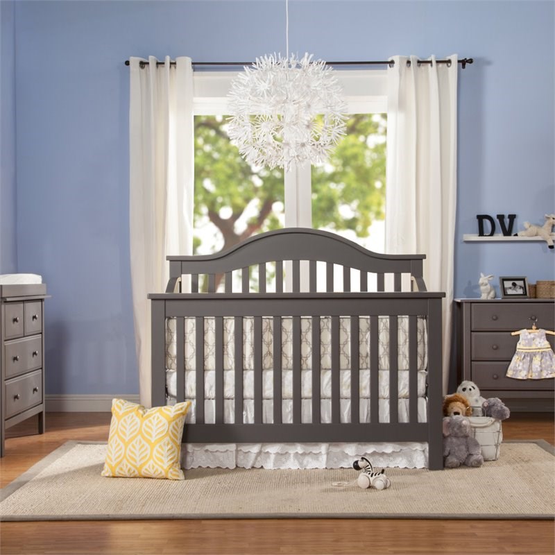 3 in 1 convertible crib and matching dresser set in slate gray