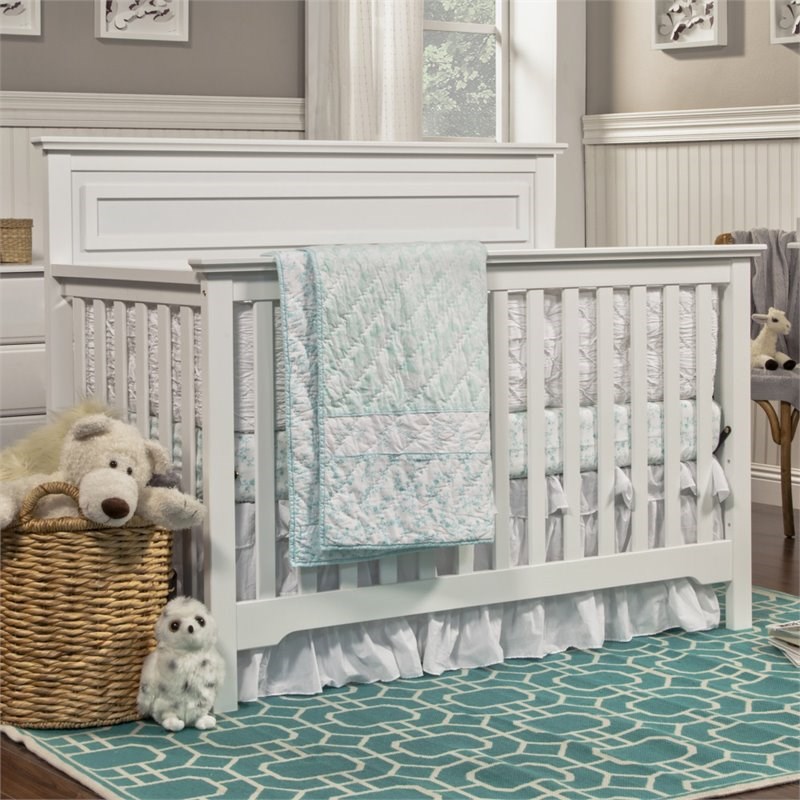4-in-1 Convertible Crib Set with Dresser and Glider Chair in White
