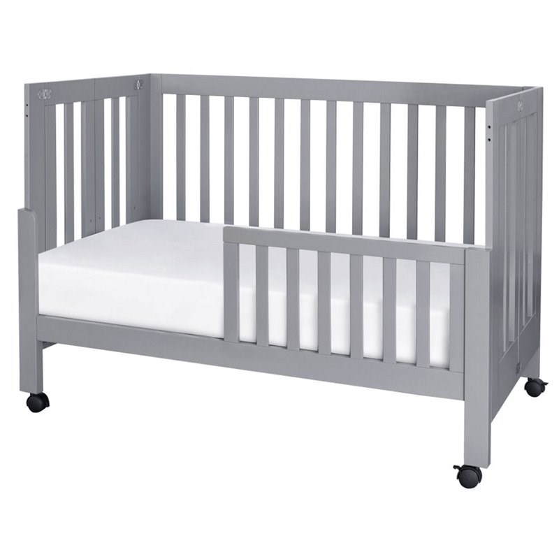 Babyletto Maki Full Portable Crib with Toddler Bed Conversion Kit in Gray