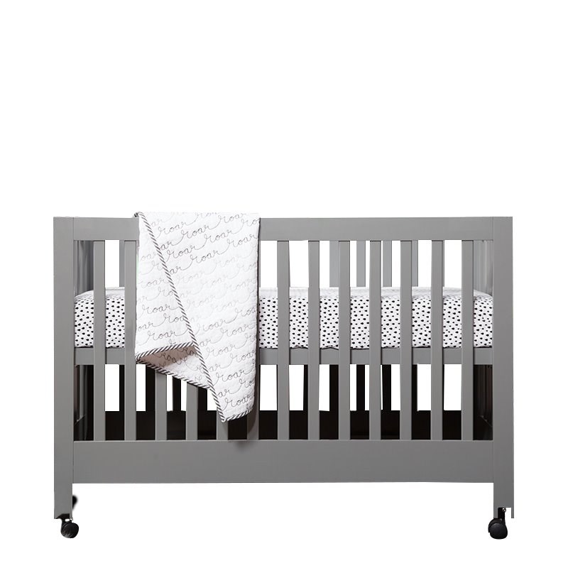 Babyletto Maki Full Portable Crib with Toddler Bed Conversion Kit in Gray