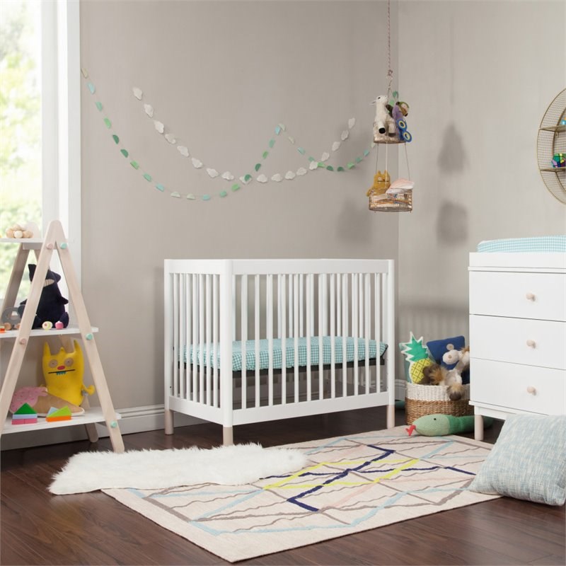 Babyletto Gelato 4 in 1 Convertible Mini Crib in White with Washed Natural Feet