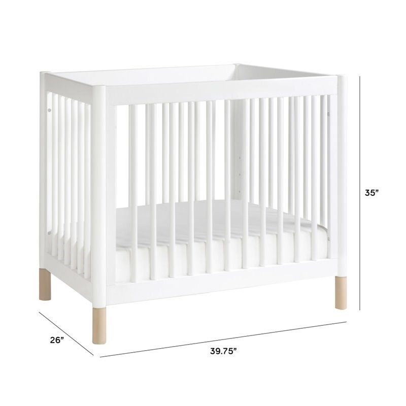 Babyletto Gelato 4 in 1 Convertible Mini Crib in White with Washed Natural Feet