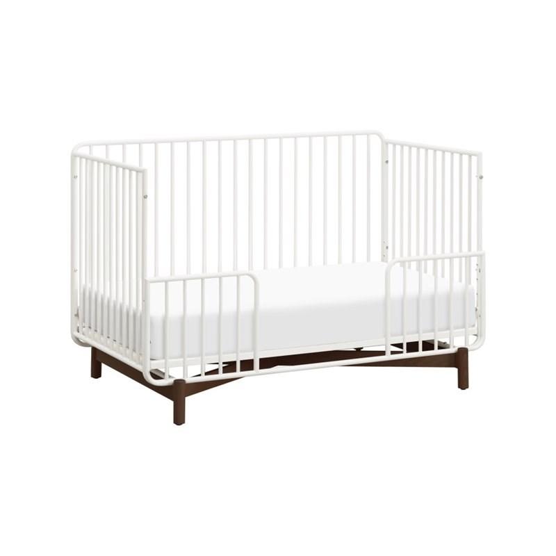 Babyletto Bixby Metal Crib with Toddler Bed Conversion Kit in Warm White/Walnut