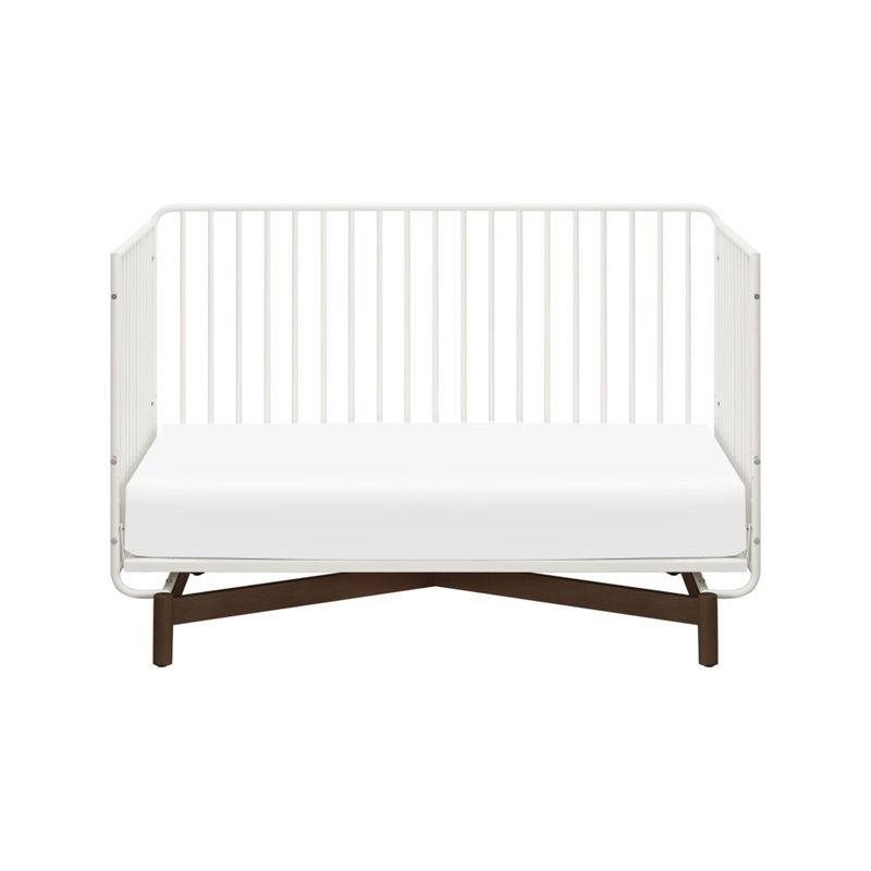 Babyletto Bixby Metal Crib with Toddler Bed Conversion Kit in Warm White/Walnut