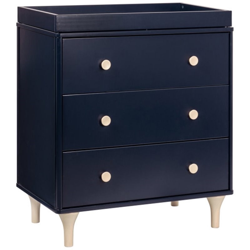 Babyletto Lolly 3 Drawer Changer Dresser in Navy and Washed Natural