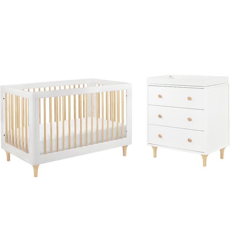 4-in-1 Convertible Baby Crib with Dresser with Changing Tray Set in Natural