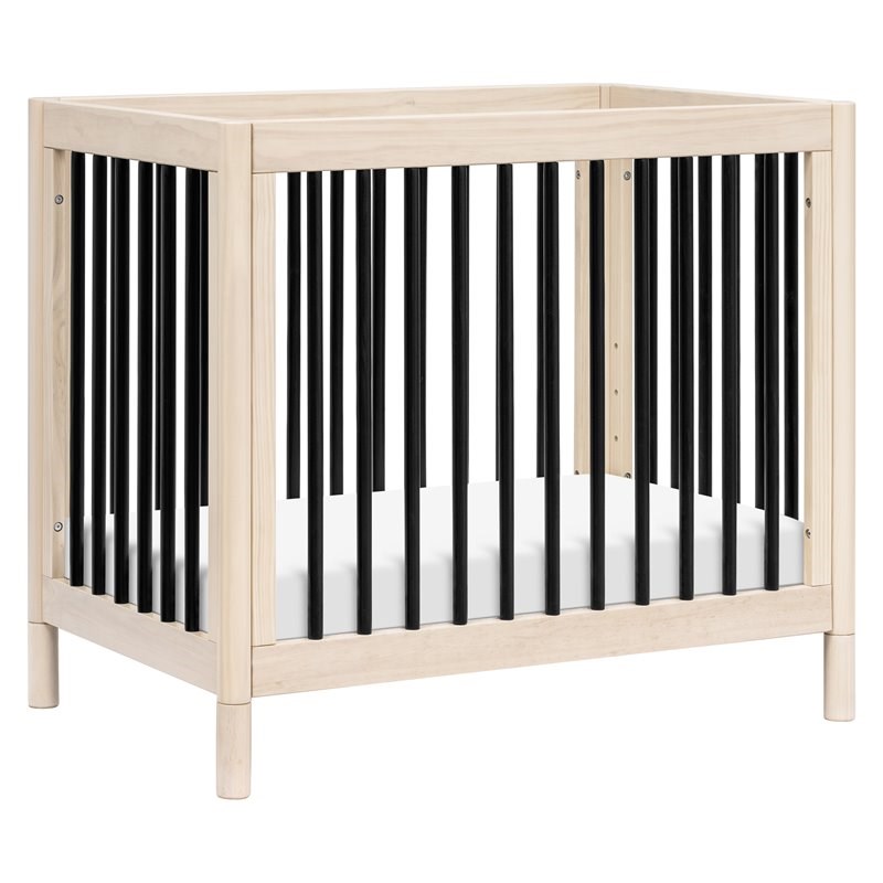 Babyletto Gelato Wood 4 in 1 Convertible Mini Crib in Washed Natural & Black