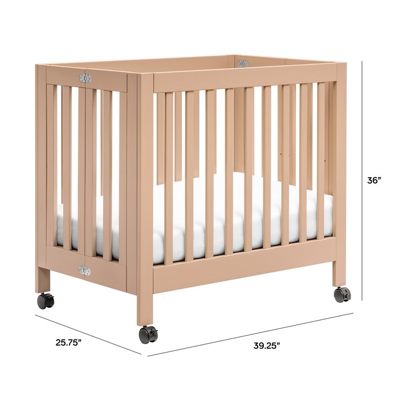 Babyletto Origami Pine Wood Portable Folding Mini Crib with Casters - Canyon