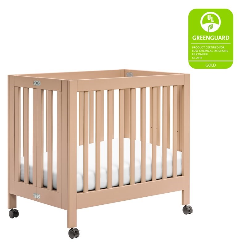 Babyletto Origami Pine Wood Portable Folding Mini Crib with Casters - Canyon