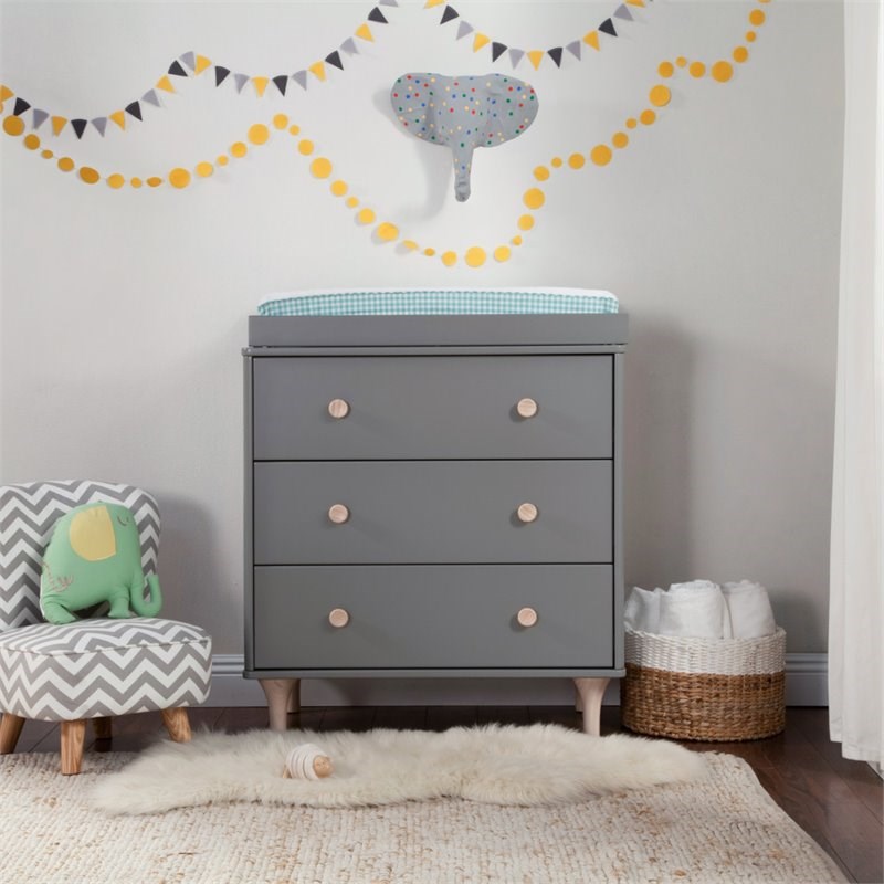 Babyletto Lolly 3 Drawer Changer Dresser in Gray and Washed Natural