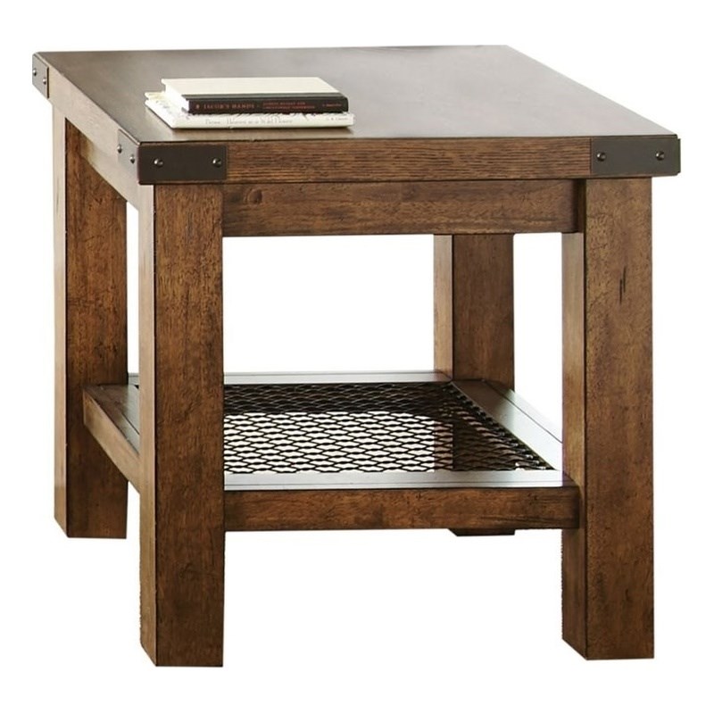 Steve Silver Hailee Square Brown Wood End Table in Distressed Oak
