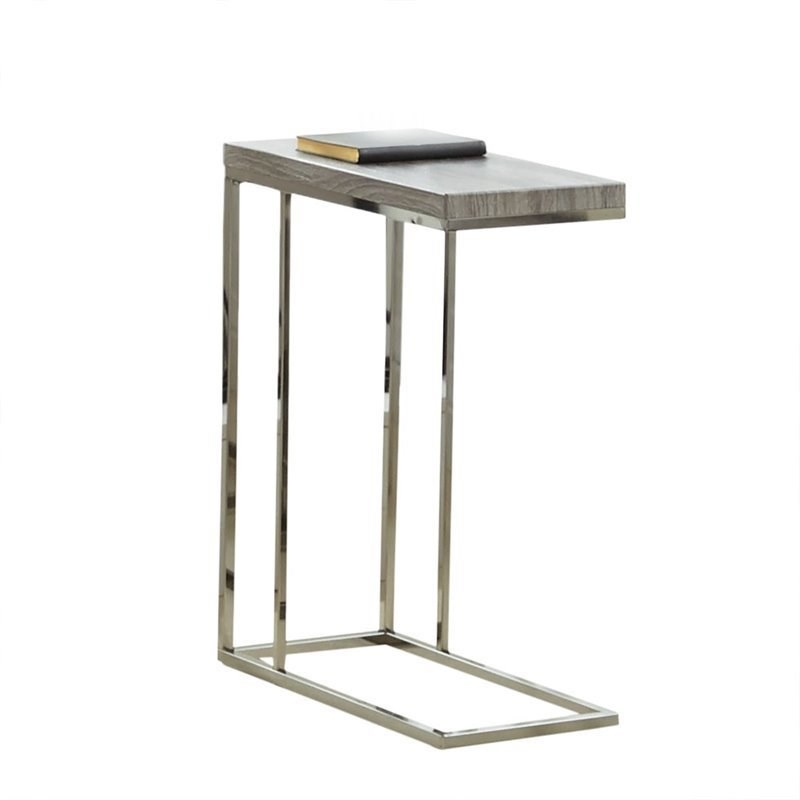 Lucia Chairside End Table in Nickel base Driftwood Gray top