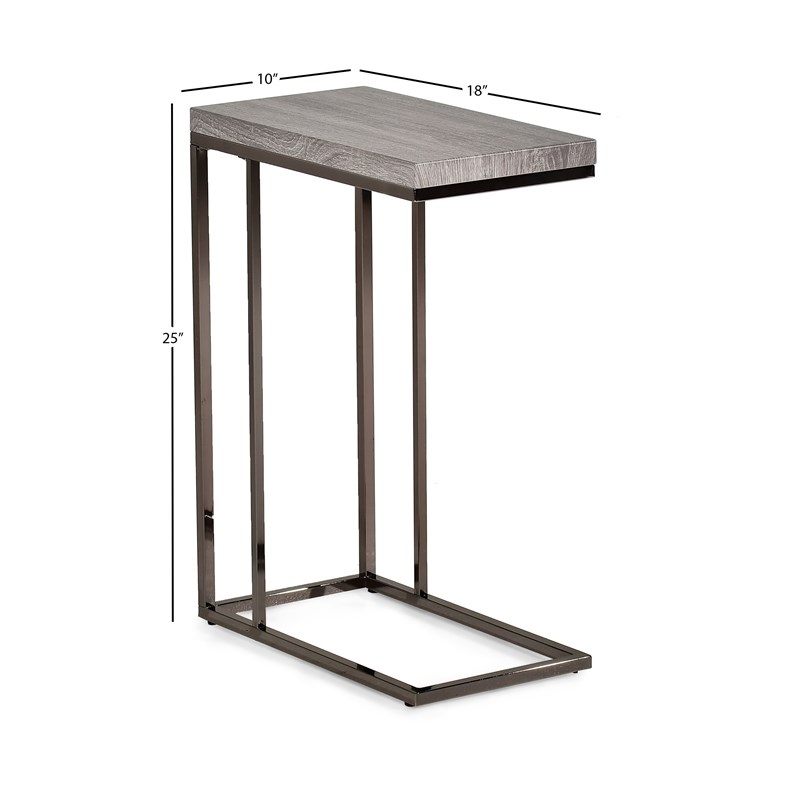 Lucia Chairside End Table in Nickel base Driftwood Gray top