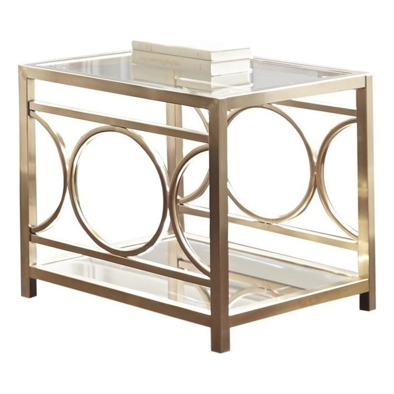 Olympia Square Glass Top End Table in Gold Chrome Base