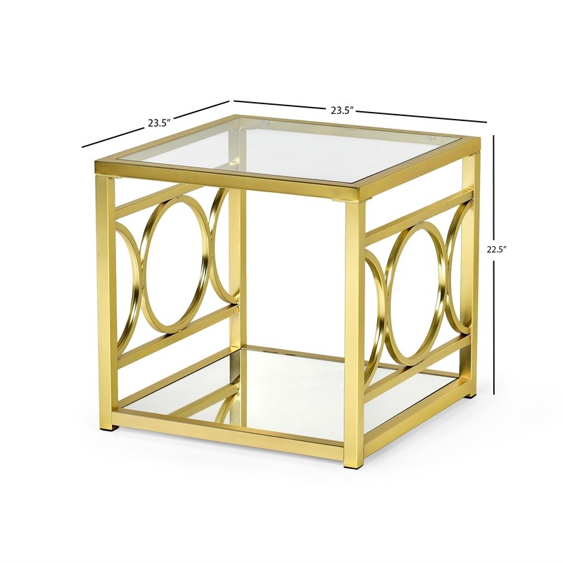 Olympia Square Glass Top End Table in Gold Chrome Base