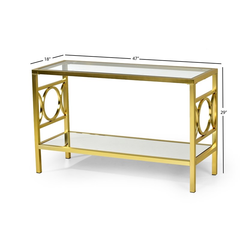 Olympia Glass Top Console Table in Gold Chrome