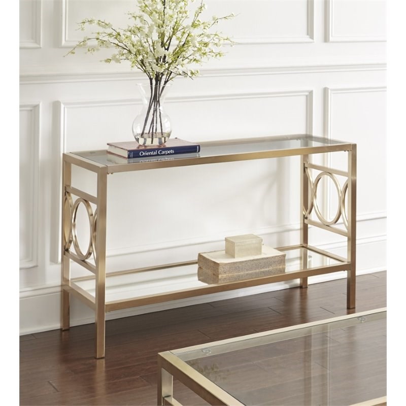 Olympia Glass Top Console Table in Gold Chrome