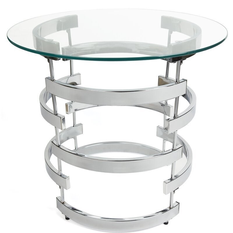 steve silver tayside round glass top end table in chrome ts300ekit