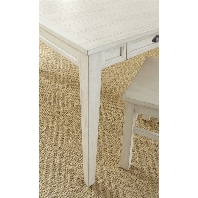 Cayla Extendable Dining Table in Antique White with heavy distressing