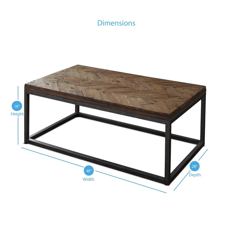 Lorenza Coffee Table in Distressed Brown Wood top and Nickel frame