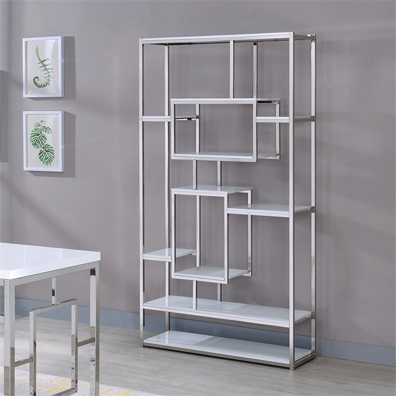 Alize Metal Bookcase in White and Silver