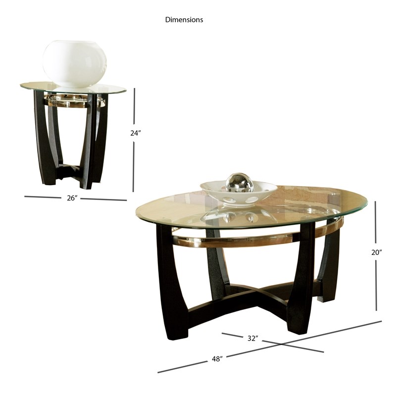 Steve Silver Matinee 3 Piece Glass Top Coffee Table Set in Black