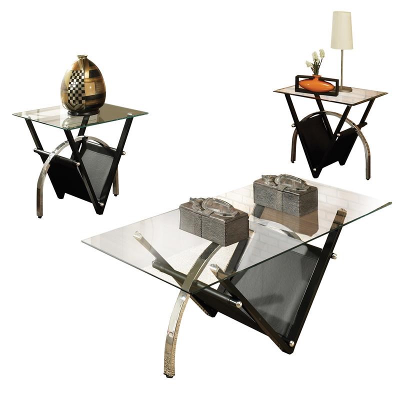 Tribecca Occasional 3-Piece Set Black with Chrome Base and Glass Top