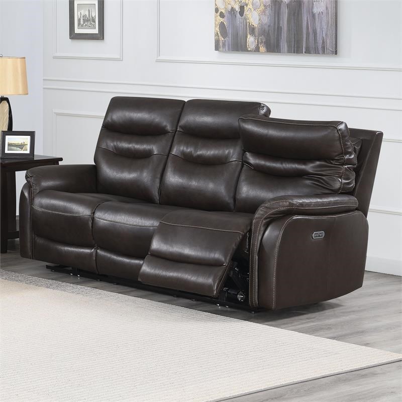 Fortuna Dark Brown Leather Power Recliner Sofa Homesquare