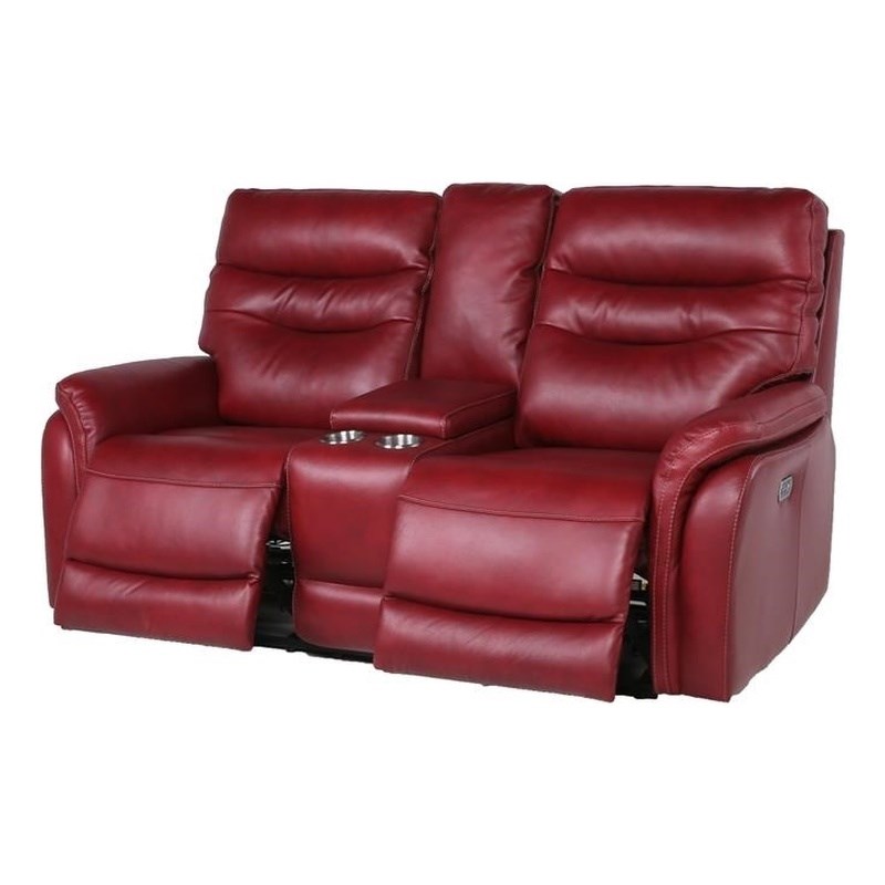 Fortuna Dark Red Leather Power Recliner Console Loveseat Ft850lw - Reclining Loveseat With Console Slipcover
