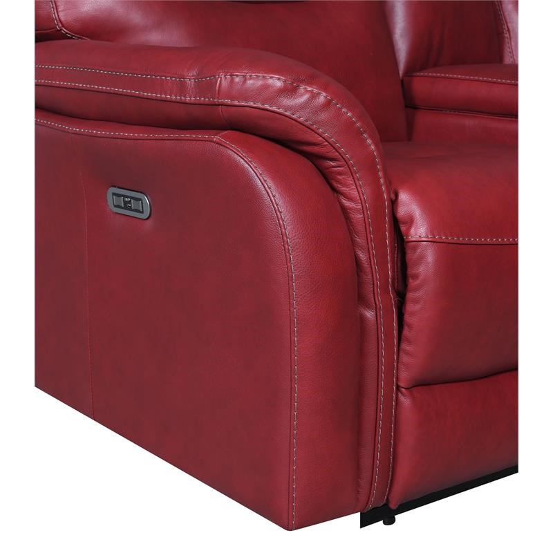 Fortuna Dark Red Leather Power Recliner, Red Leather Reclining Loveseat With Console