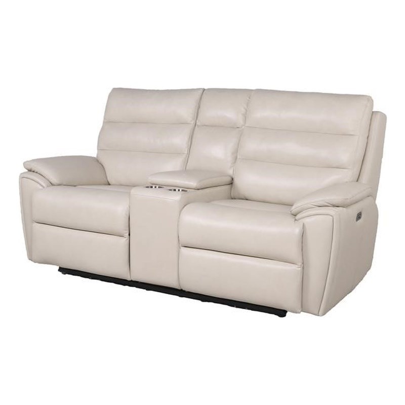 Steve Silver Duval Ivory Leather Power, Ivory Leather Loveseat