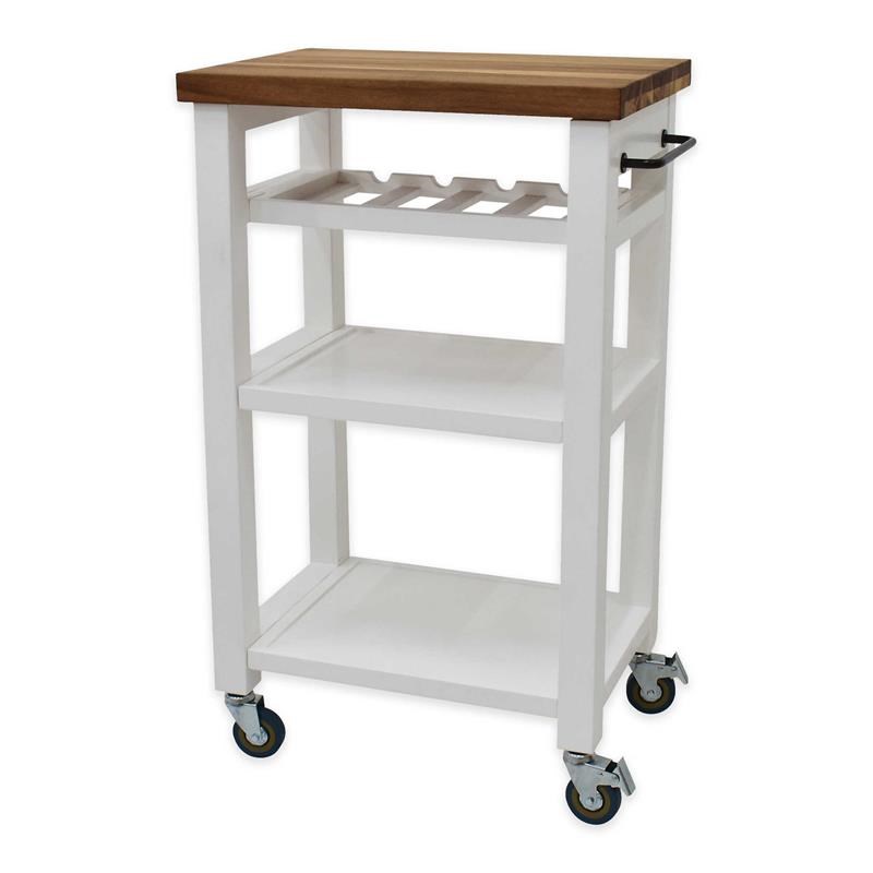 Steve Silver Belden Solid Wood White Kitchen Cart with Casters