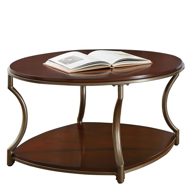 Miles Merlot Cherry Finish Round Wood and Metal Cocktail Table