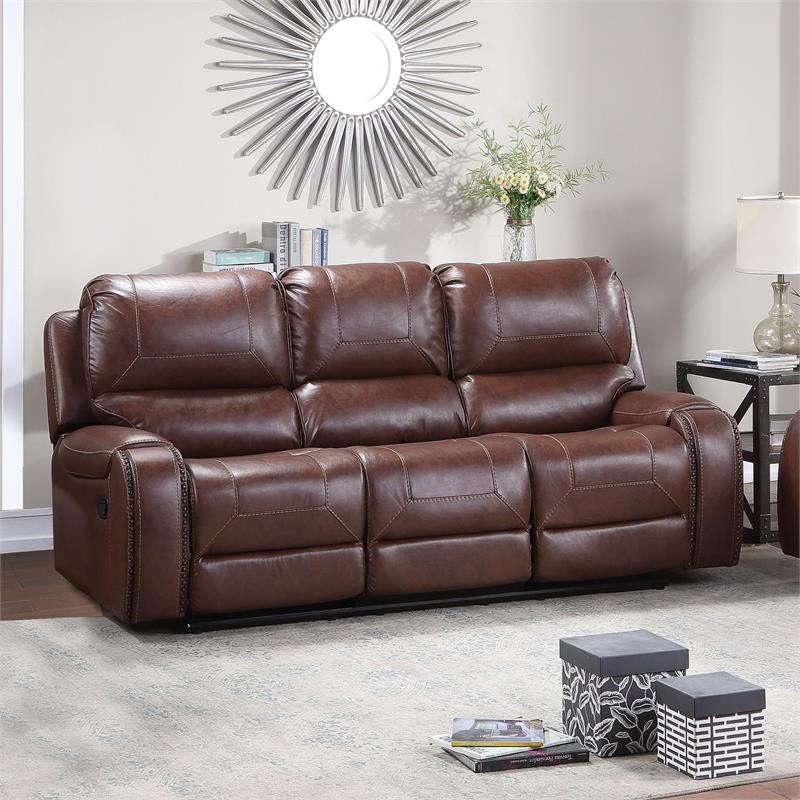 Steve Silver Keily Brown Faux Leather Manual Recliner Sofa Homesquare