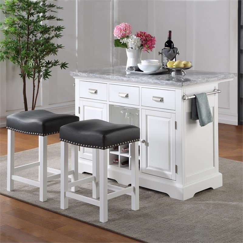 steve silver zermatt white kitchen island 3-piece set ...