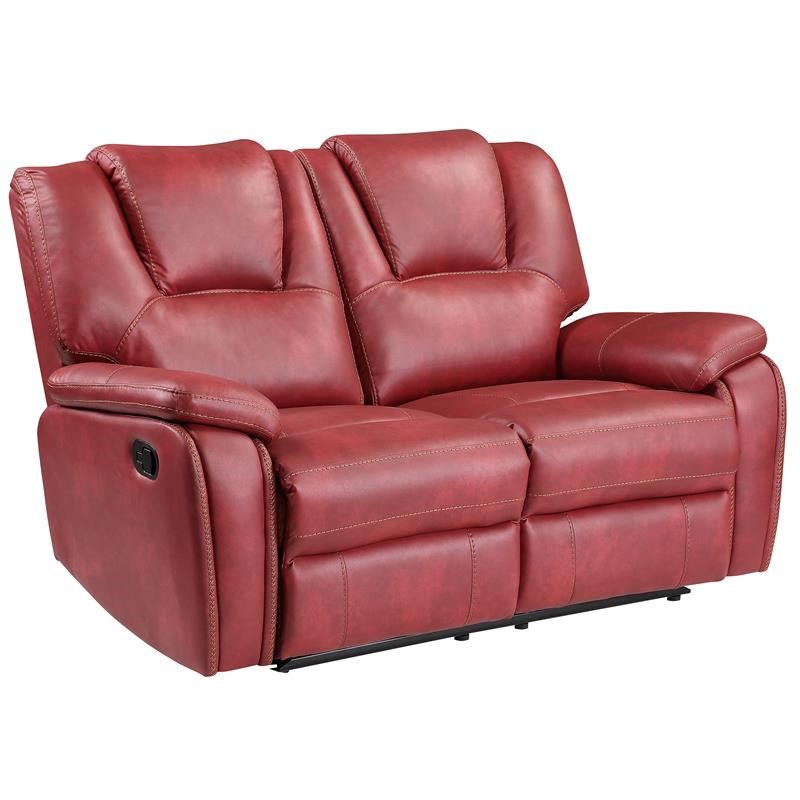 Katrine Red Faux Leather Manual Reclining Loveseat Homesquare